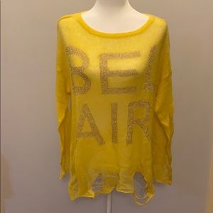 Wildfox distressed knit sweater/ yellow/small